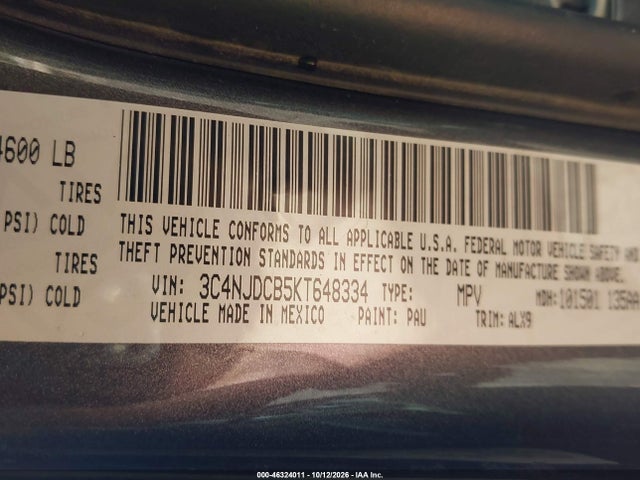Продажа на аукционе авто 2019 Jeep Compass Limited 4x4, vin: 3C4NJDCB5KT648334, номер лота: 46324011