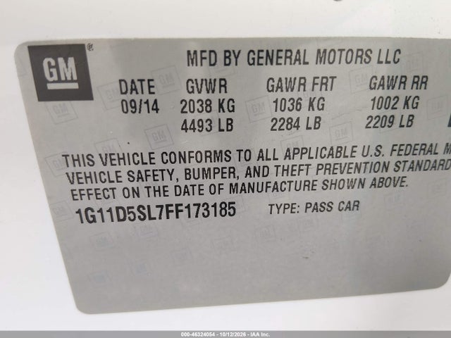 Aukcja sprzedaży 2015 Chevrolet Malibu 2lt, vin: 1G11D5SL7FF173185, numer aukcji: 46324054