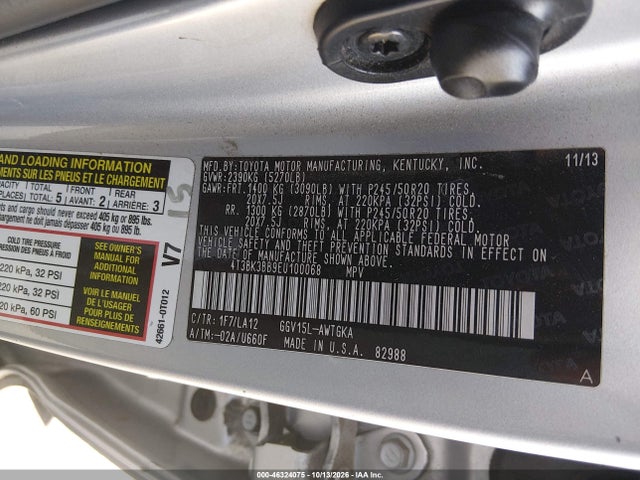 Aukcja sprzedaży 2014 Toyota Venza Xle V6, vin: 4T3BK3BB9EU100068, numer aukcji: 46324075