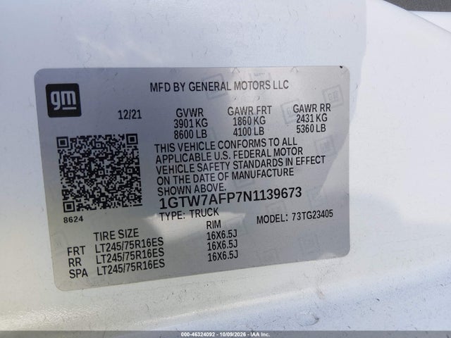 1GTW7AFP7N1139673 GMC Savana Cargo Rwd 2500 Regular Wheelbase Work Van