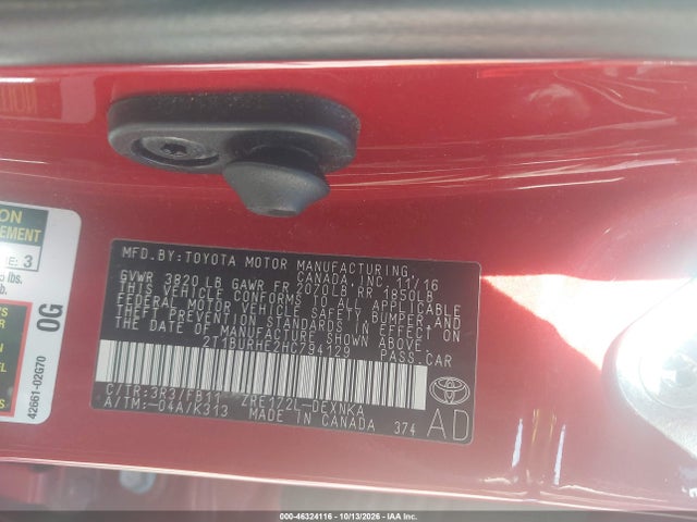 Aukcja sprzedaży 2017 Toyota Corolla Le, vin: 2T1BURHE2HC794129, numer aukcji: 46324116