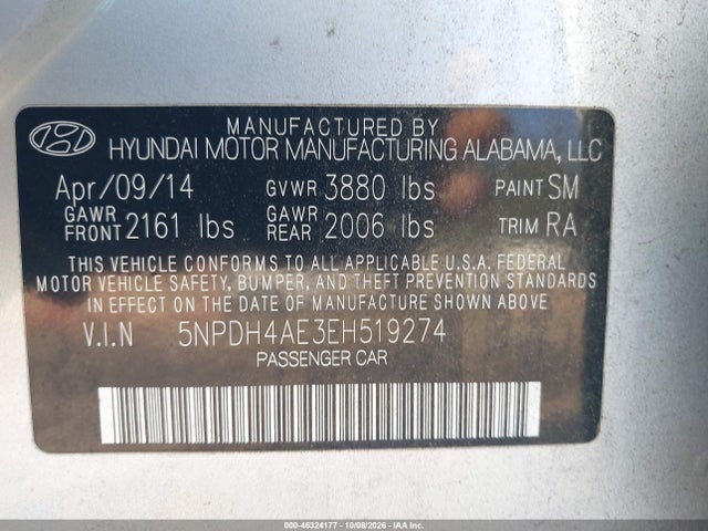 Продажа на аукционе авто 2014 Hyundai Elantra Se, vin: 5NPDH4AE3EH519274, номер лота: 46324177