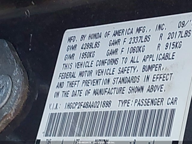 46324178 :رقم المزاد ، 1HGCP2F48AA021898 vin ، 2010 Honda Accord 2.4 Lx-p مزاد بيع