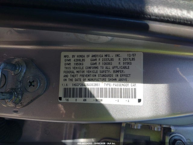 Продажа на аукционе авто 2008 Honda Accord 2.4 Lx-p, vin: 1HGCP26408A062861, номер лота: 46324203
