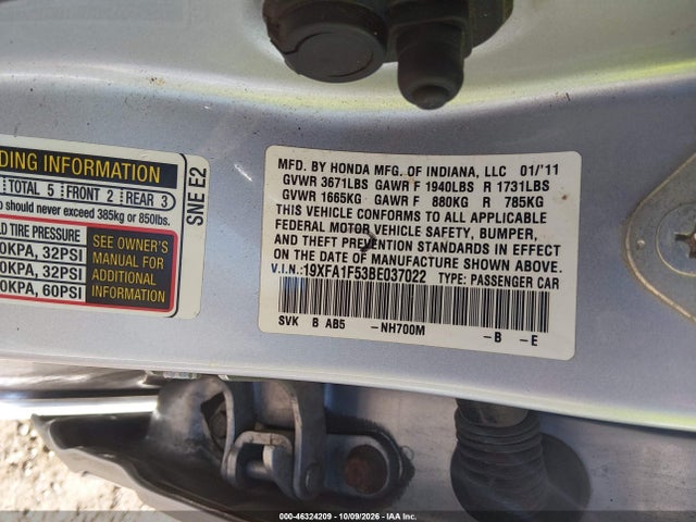 Продажа на аукционе авто 2011 Honda Civic Lx, vin: 19XFA1F53BE037022, номер лота: 46324209