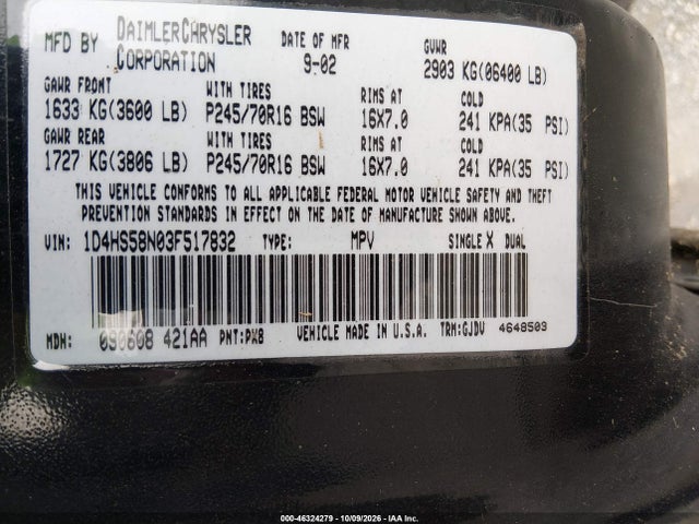 Продаж на аукціоні авто 2003 Dodge Durango Slt Plus, vin: 1D4HS58N03F517832, номер лоту: 46324279