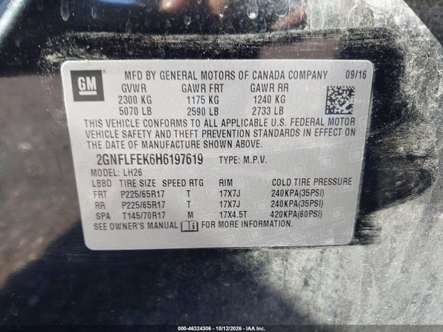 Aukcja sprzedaży 2017 Chevrolet Equinox Lt, vin: 2GNFLFEK6H6197619, numer aukcji: 46324306