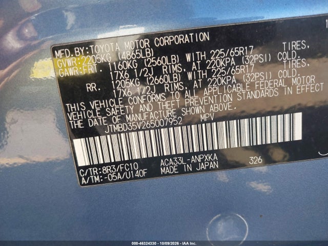 Продаж на аукціоні авто 2006 Toyota Rav4, vin: JTMBD35V265007952, номер лоту: 46324330