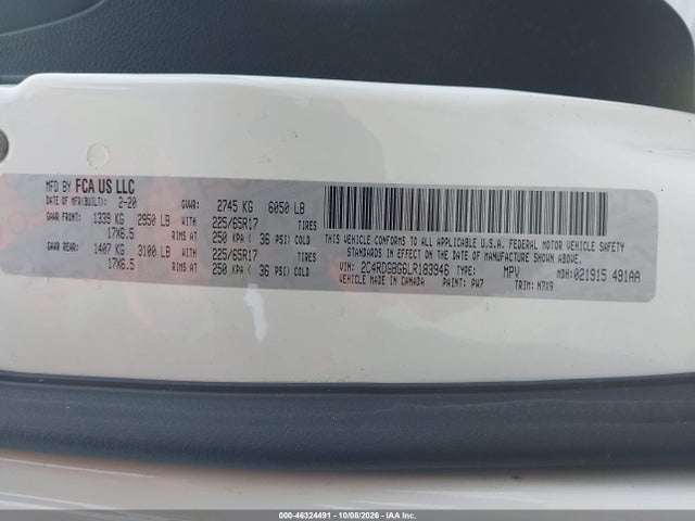 Продаж на аукціоні авто 2020 Dodge Grand Caravan Se Plus, vin: 2C4RDGBG6LR183946, номер лоту: 46324491