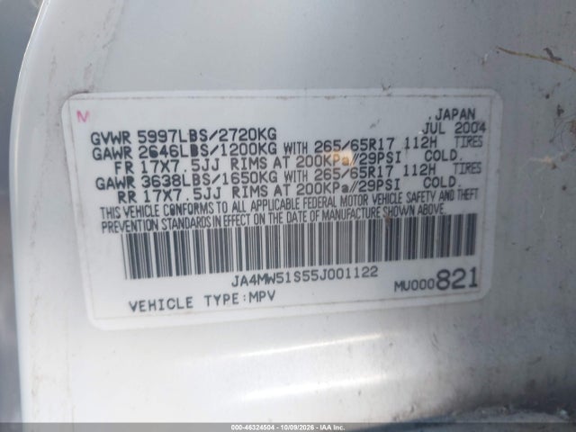 46324504 :رقم المزاد ، JA4MW51S55J001122 vin ، 2005 Mitsubishi Montero Limited مزاد بيع