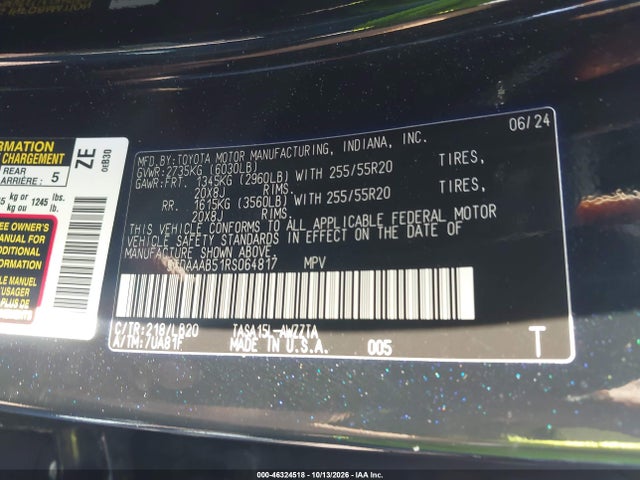 46324518 :رقم المزاد ، 5TDAAAB51RS064817 vin ، 2024 Toyota Grand Highlander Platinum مزاد بيع
