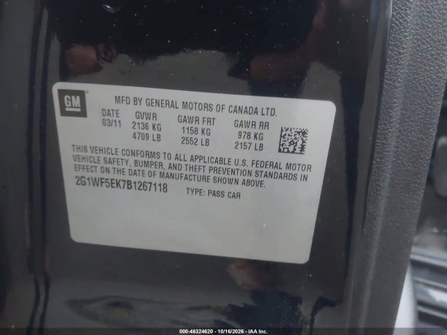 Продажа на аукционе авто 2011 Chevrolet Impala Ls, vin: 2G1WF5EK7B1267118, номер лота: 46324620