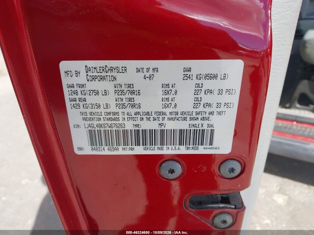 46324690 :رقم المزاد ، 1J4GL48K67W676263 vin ، 2007 Jeep Liberty Sport مزاد بيع