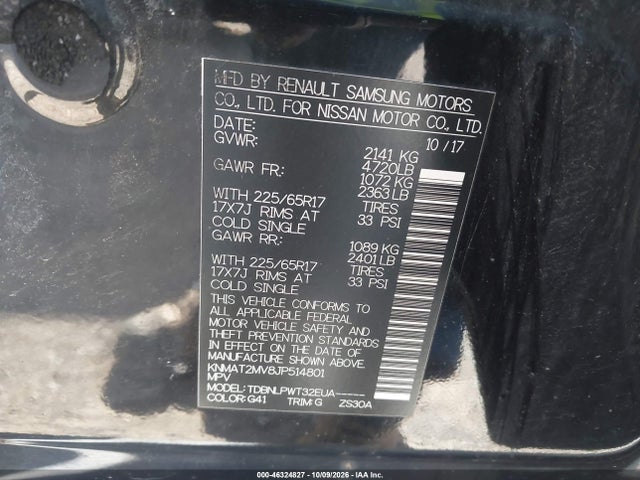 46324827 :رقم المزاد ، KNMAT2MV8JP514801 vin ، 2018 Nissan Rogue S مزاد بيع