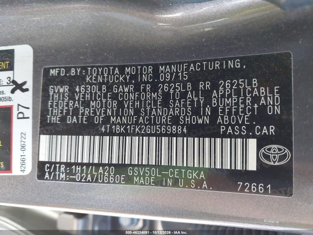 Продаж на аукціоні авто 2016 Toyota Camry Xle V6, vin: 4T1BK1FK2GU569884, номер лоту: 46324891