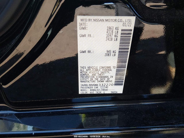 46324899 :رقم المزاد ، 1N4BL4BV6NN332220 vin ، 2022 Nissan Altima S Fwd مزاد بيع