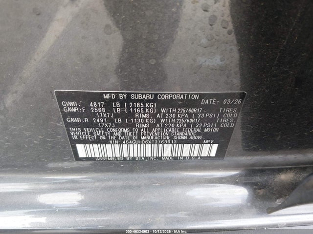 46324903 :رقم المزاد ، 4S4GUHD6XT3763013 vin ، 2026 Subaru Crosstrek Premium مزاد بيع