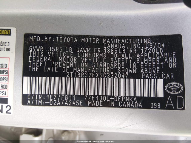 Продаж на аукціоні авто 2005 Toyota Corolla Le, vin: 2T1BR32EX5C332047, номер лоту: 46324954