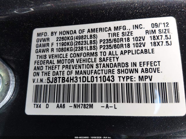 Продаж на аукціоні авто 2013 Acura Rdx, vin: 5J8TB4H31DL011043, номер лоту: 46324955