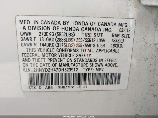 Aukcja sprzedaży 2013 Acura Mdx Technology Package, vin: 2HNYD2H47DH523912, numer aukcji: 46325001