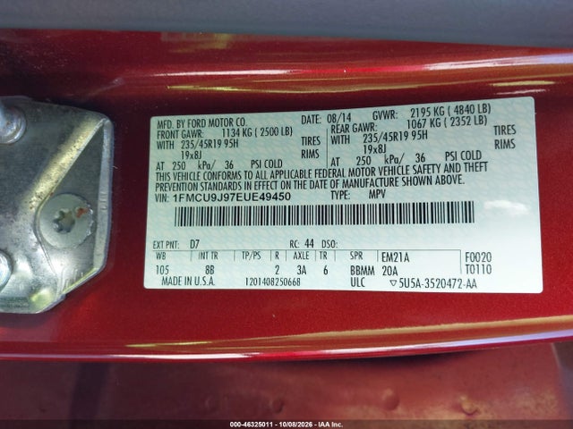 46325011 :رقم المزاد ، 1FMCU9J97EUE49450 vin ، 2014 Ford Escape Titanium مزاد بيع