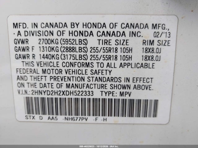 Aukcja sprzedaży 2013 Acura Mdx, vin: 2HNYD2H2XDH522333, numer aukcji: 46325023