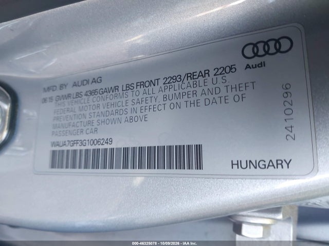 46325078 :رقم المزاد ، WAUA7GFF3G1006249 vin ، 2016 Audi A3 1.8t Premium مزاد بيع