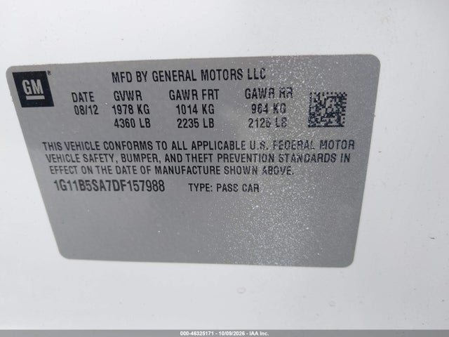 Aukcja sprzedaży 2013 Chevrolet Malibu Ls, vin: 1G11B5SA7DF157988, numer aukcji: 46325171