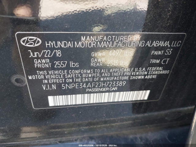 Продаж на аукціоні авто 2018 Hyundai Sonata Limited, vin: 5NPE34AF2JH723389, номер лоту: 46325306