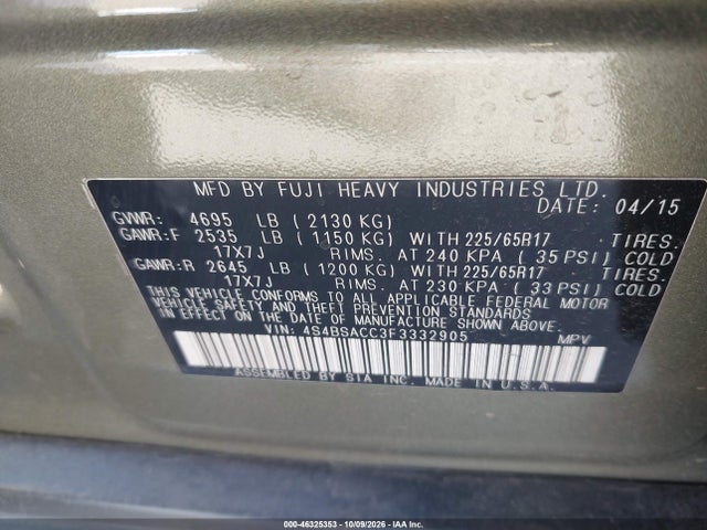 4S4BSACC3F3332905 Subaru Outback 2.5i Premium