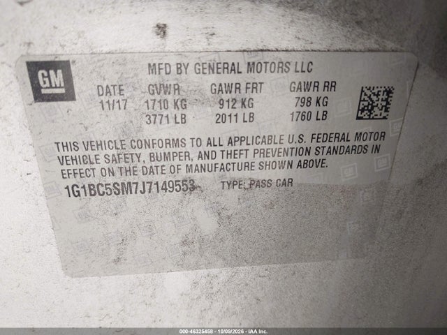 Продажа на аукционе авто 2018 Chevrolet Cruze Ls Auto, vin: 1G1BC5SM7J7149553, номер лота: 46325458