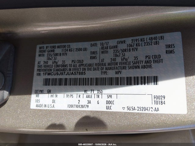 Продажа на аукционе авто 2018 Ford Escape Titanium, vin: 1FMCU9J97JUA57885, номер лота: 46325507