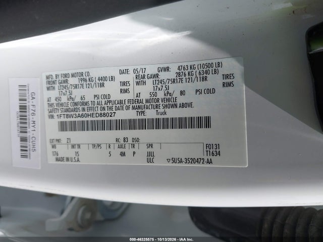 Продажа на аукционе авто 2017 Ford F-350 Xl, vin: 1FT8W3A60HED88027, номер лота: 46325575