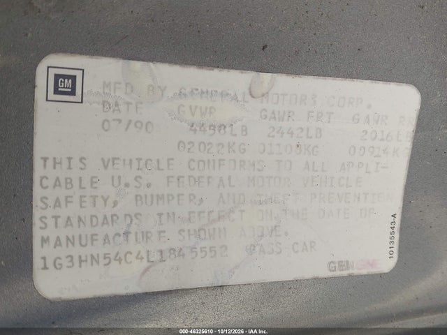1990 Oldsmobile Delta 88 Royale მანქანა იყიდება აუქციონზე, vin: 1G3HN54C4L1845552, აუქციონის ნომერი: 46325610