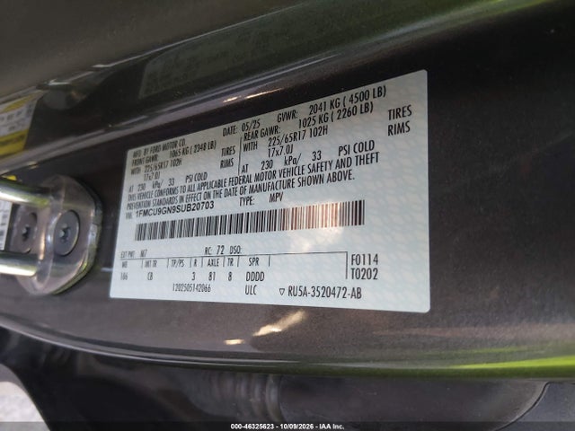 2025 Ford Escape Active მანქანა იყიდება აუქციონზე, vin: 1FMCU9GN9SUB20703, აუქციონის ნომერი: 46325623