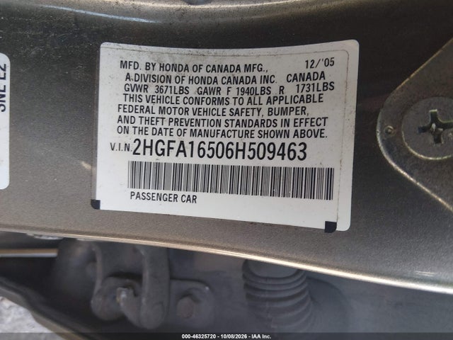 Aukcja sprzedaży 2006 Honda Civic Lx, vin: 2HGFA16506H509463, numer aukcji: 46325720