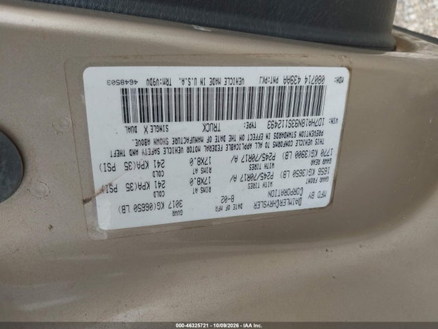 Продажа на аукционе авто 2003 Dodge Ram 1500 Slt/laramie/st, vin: 1D7HA18N93S112493, номер лота: 46325721