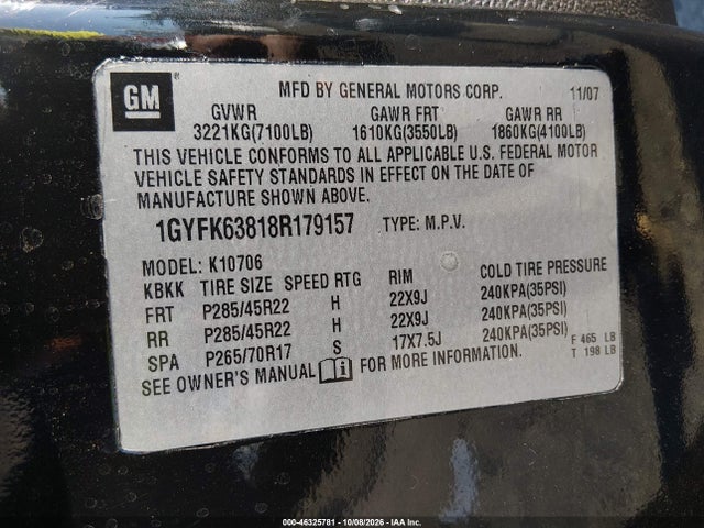 Продажа на аукционе авто 2008 Cadillac Escalade Standard, vin: 1GYFK63818R179157, номер лота: 46325781
