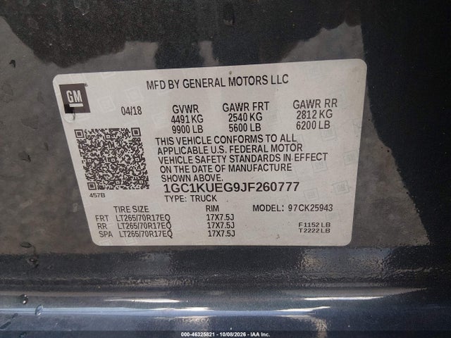 Aukcja sprzedaży 2018 Chevrolet Silverado 2500hd Wt, vin: 1GC1KUEG9JF260777, numer aukcji: 46325821