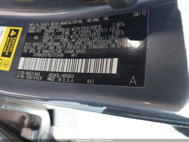 Продаж на аукціоні авто 2013 Toyota Highlander Limited V6, vin: 5TDDK3EH1DS175498, номер лоту: 46325850