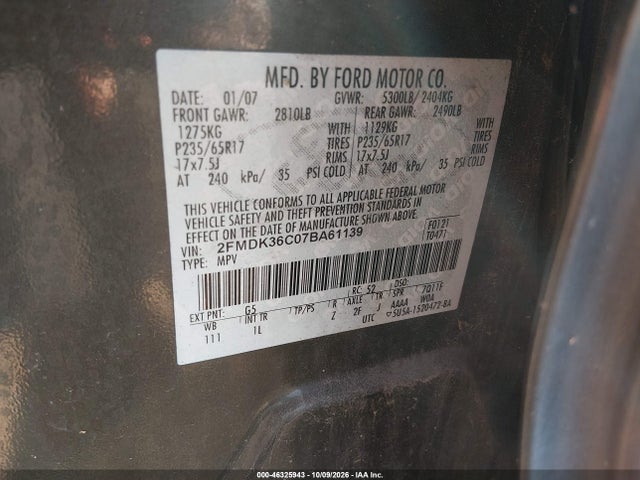 Продаж на аукціоні авто 2007 Ford Edge Se, vin: 2FMDK36C07BA61139, номер лоту: 46325943