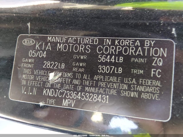 46325998 :رقم المزاد ، KNDJC733645328431 vin ، 2004 Kia Sorento Ex/lx مزاد بيع