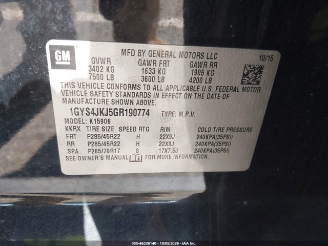 Aukcja sprzedaży 2016 Cadillac Escalade Esv Premium Collection, vin: 1GYS4JKJ5GR190774, numer aukcji: 46326140