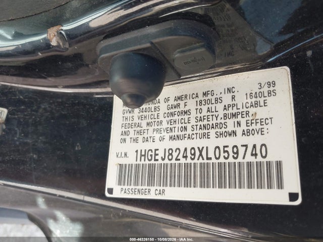 Продажа на аукционе авто 1999 Honda Civic Ex, vin: 1HGEJ8249XL059740, номер лота: 46326150