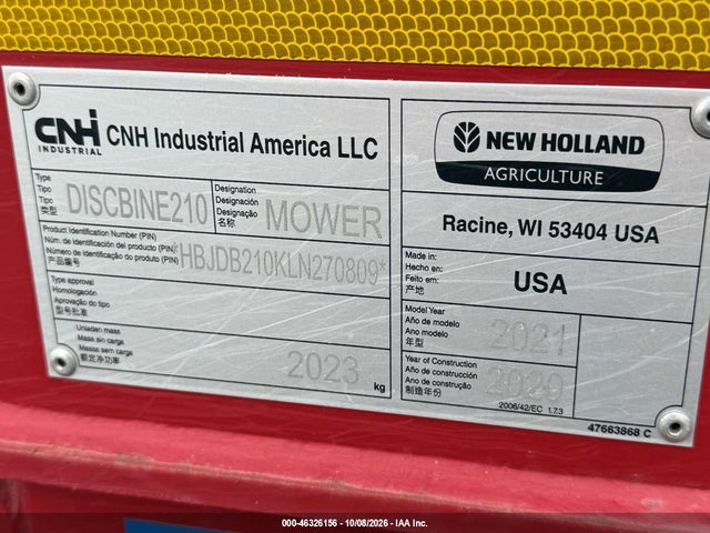 Aukcja sprzedaży 2020 New Holland Discbine 210, vin: HBJDB210KLN270809, numer aukcji: 46326156
