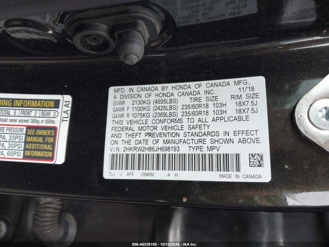 Продажа на аукционе авто 2018 Honda Cr-v Ex-l/ex-l Navi, vin: 2HKRW2H86JH698193, номер лота: 46326195