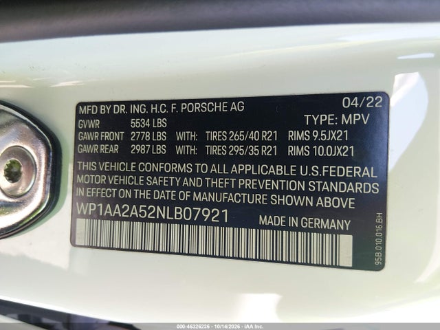 WP1AA2A52NLB07921 Porsche Macan