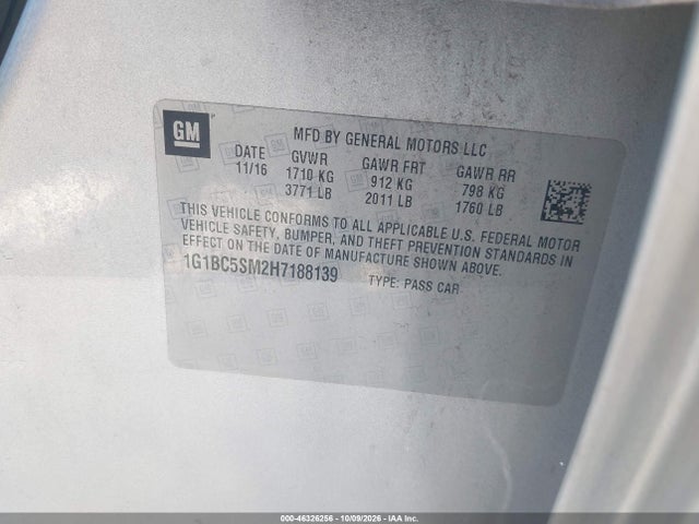 Продаж на аукціоні авто 2017 Chevrolet Cruze Ls Auto, vin: 1G1BC5SM2H7188139, номер лоту: 46326256