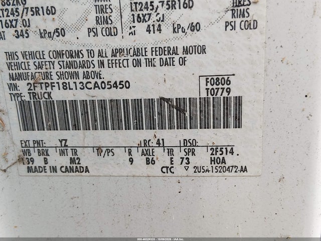 Aukcja sprzedaży 2003 Ford F-150 Xl/xlt, vin: 2FTPF18L13CA05450, numer aukcji: 46326333