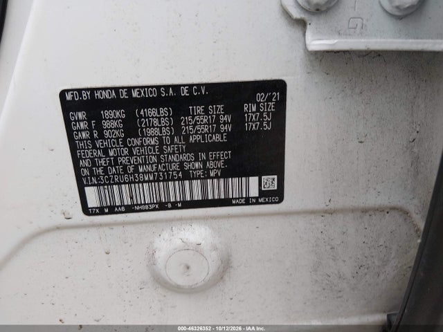 Aukcja sprzedaży 2021 Honda Hr-v Awd Lx, vin: 3CZRU6H38MM731754, numer aukcji: 46326352